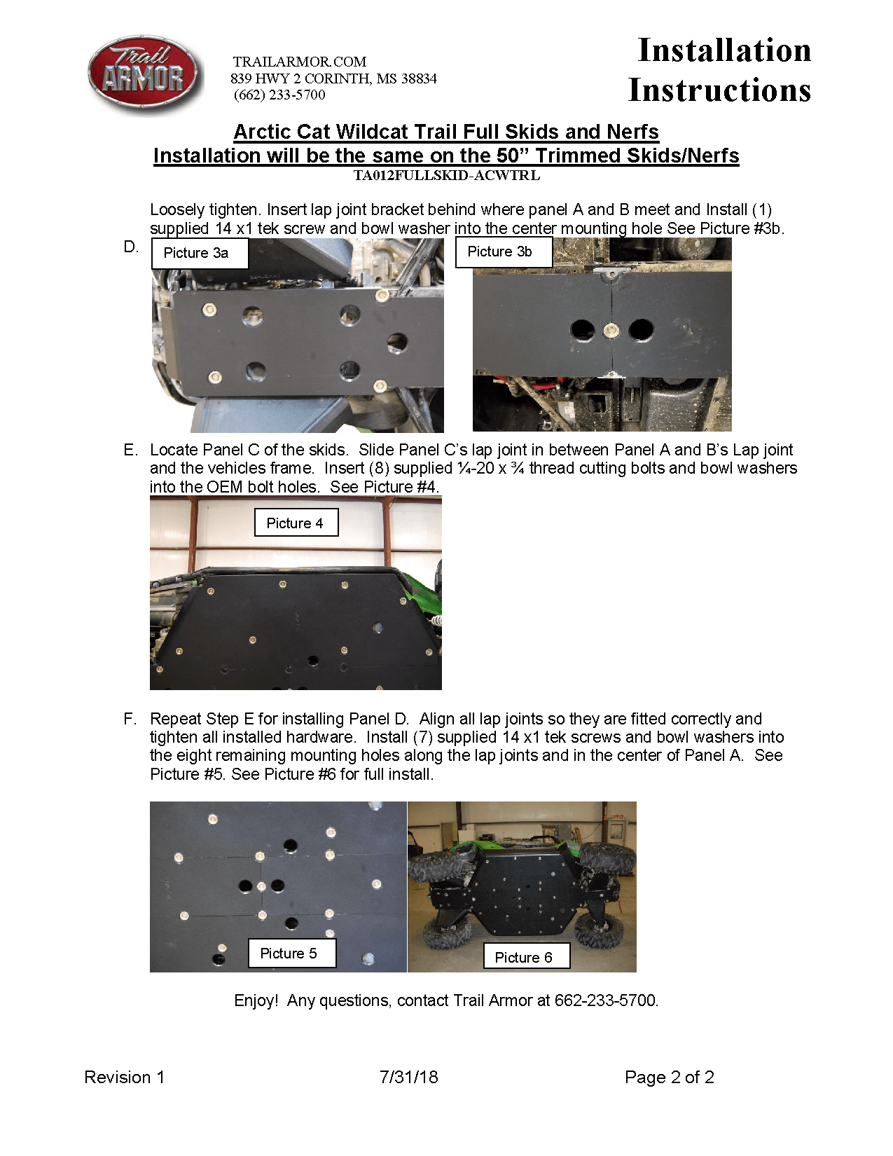 Trail Armor Skid Plates for 2014-19 Wildcat Sport / Trail XT Limited
