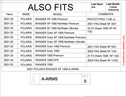 Trail Armor A-Arm Guard for 2021-23 Polaris Ranger 1000 / Crew XP / XP 1000