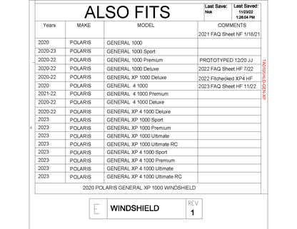 Trail Armor Full Windshield for 2020-22 Polaris General 1000 / XP 1000