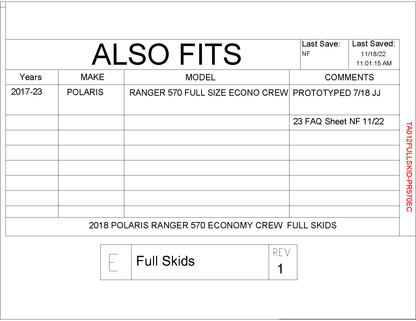 Trail Armor Full Skids for2017-23 Polaris Ranger 570 Economy Crew