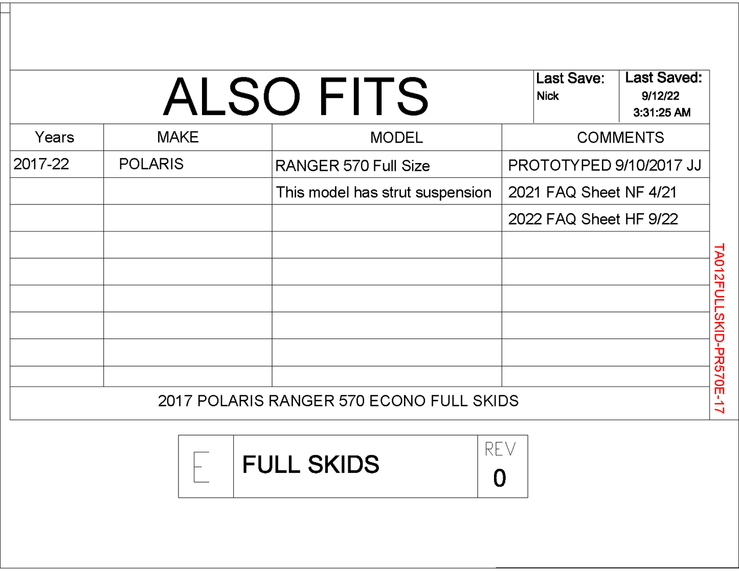 Trail Armor Full Skids with Sliders for 2016-22 Polaris Ranger 570 Full Size Economy (Struts)
