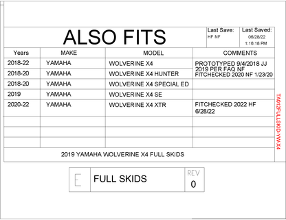 Trail Armor Full Skids with Integrated Sliders Yamaha for 2018-22 Wolverine X4 / X4 Special Edition