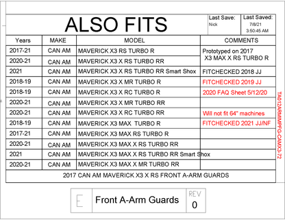 Trail Armor Front A Arm Guards for 2017+ Can-Am Maverick X3 72"