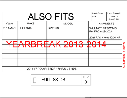 Trail Armor Full Skids with Integrated Side Nerfs and Rear Swing Arm Skid for 2009-21 Polaris RZR 170