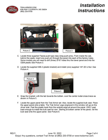Trail Armor Rear Window Dust Shield for 2020-23 Polaris General XP 1000 Model