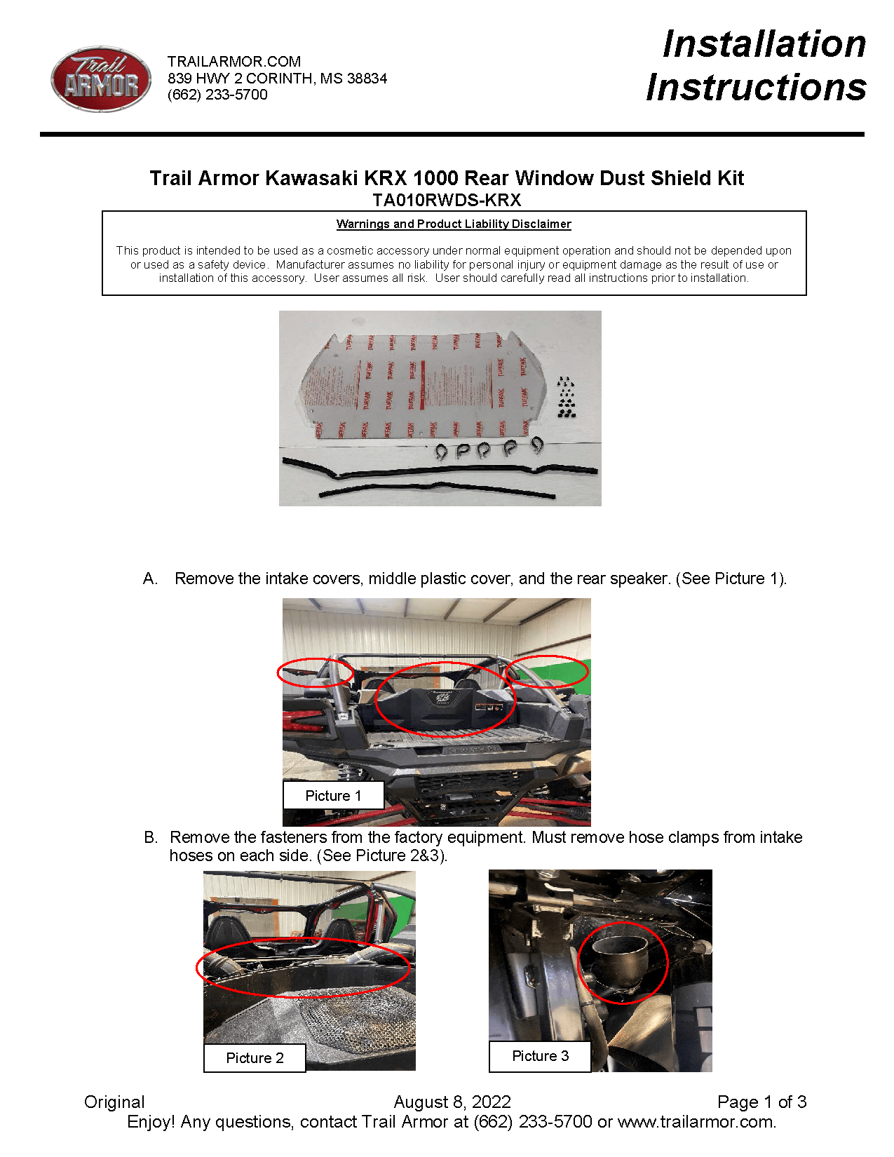 Trail Armor Rear Window Dust Shield Kit for 2020-22 Kawasaki KRX