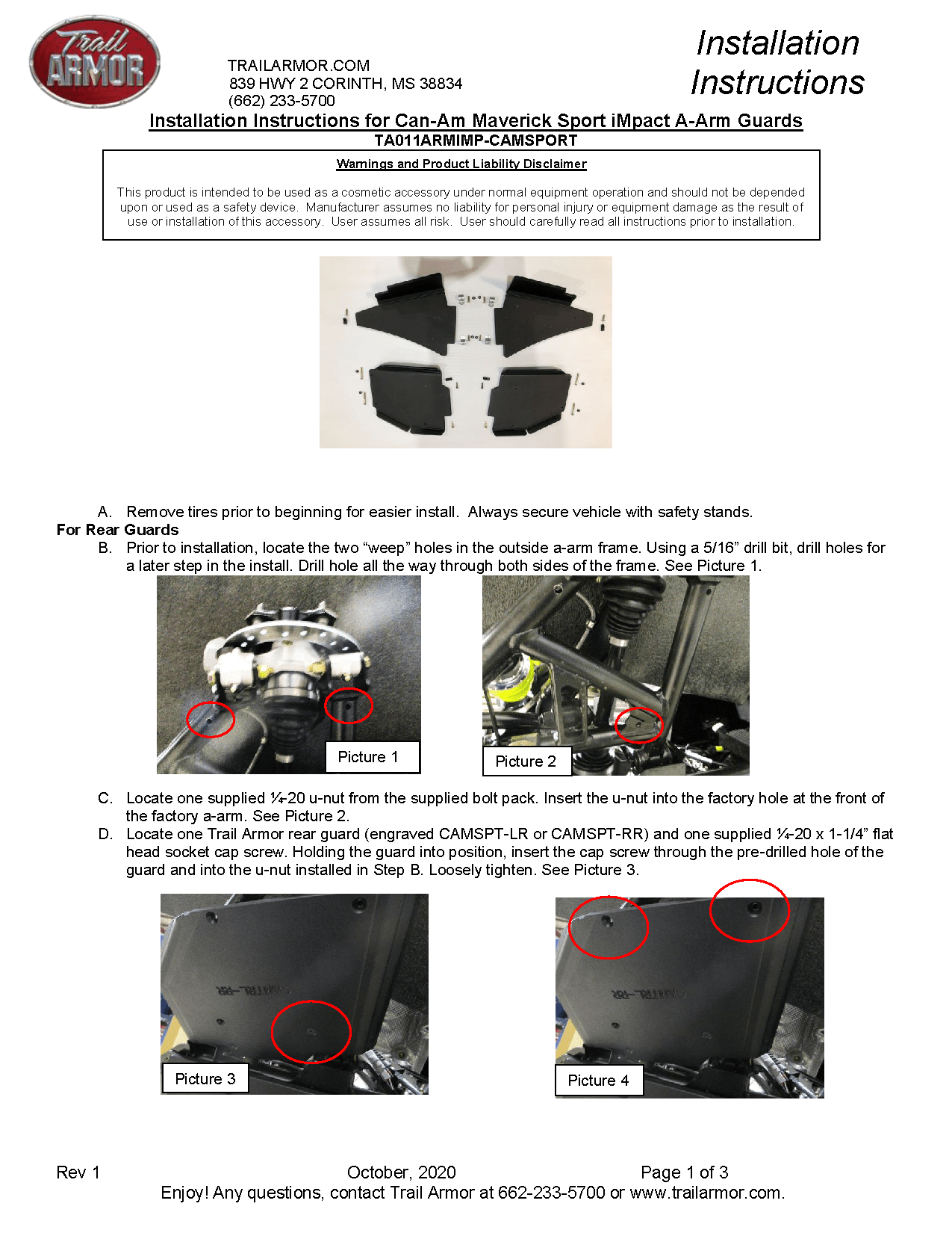 Trail Armor A-Arm Guards for 2019-23 Can-Am Maverick Sport / Commander