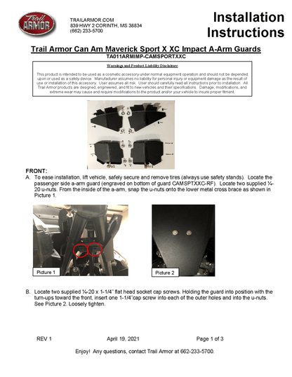 Trail Armor iMpact A-Arm Guards for 2020-23 Can-Am Maverick Sport X / Commander Max / X / XT