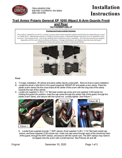 Trail Armor IMpact A-Arm Guards Front & Rear for Polaris General XP 1000 / XP 1000 4