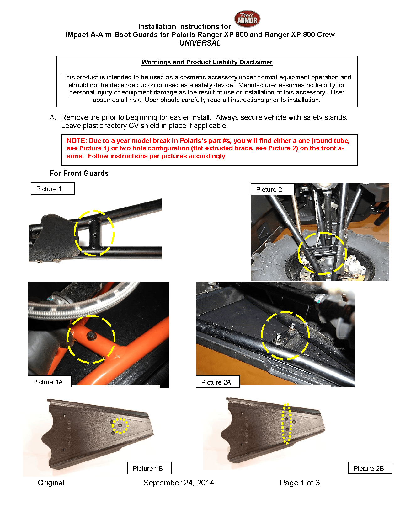 Trail Armor iMpact A-Arm CV Front and Rear Boot Guards for2013-17 Ranger XP / Full size Ranger XP Model