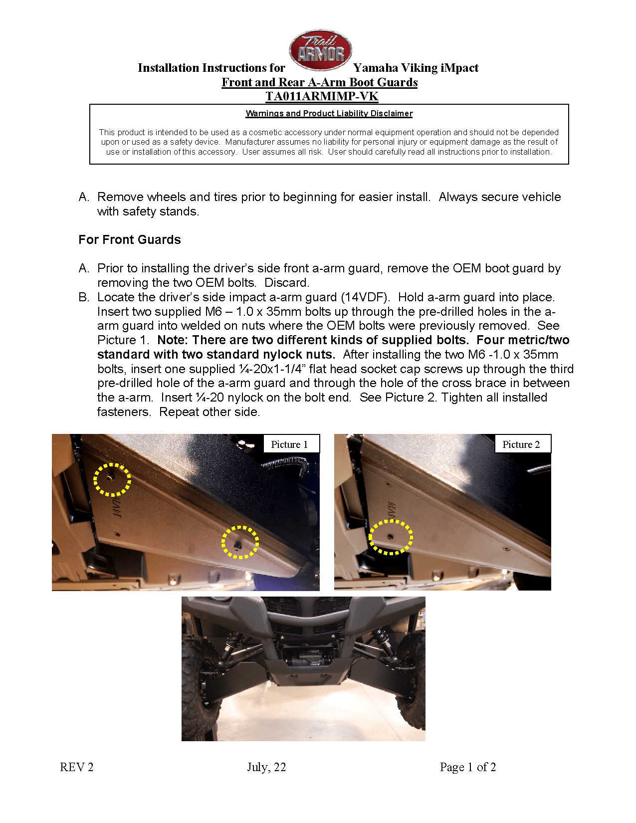 Trail Armor iMpact A-Arm CV Front and Rear Boot Guards for 2014-21 Yamaha Viking / Viking VI