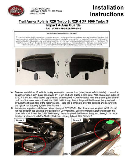 Trail Armor Front Arm Guard for Polaris RZR Turbo S