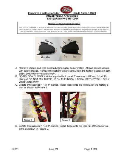 Trail Armor Front Arm Impact Guards for Honda Talon 1000X