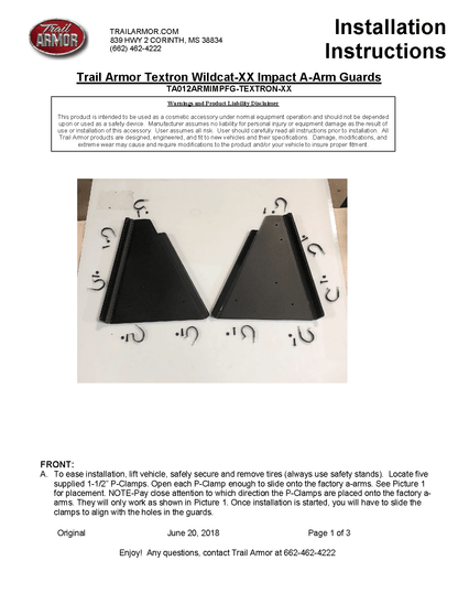 Trail Armor iMpact Front A-Arm Guards for 2018-22 Textron Wildcat XX / Tracker XTR 1000