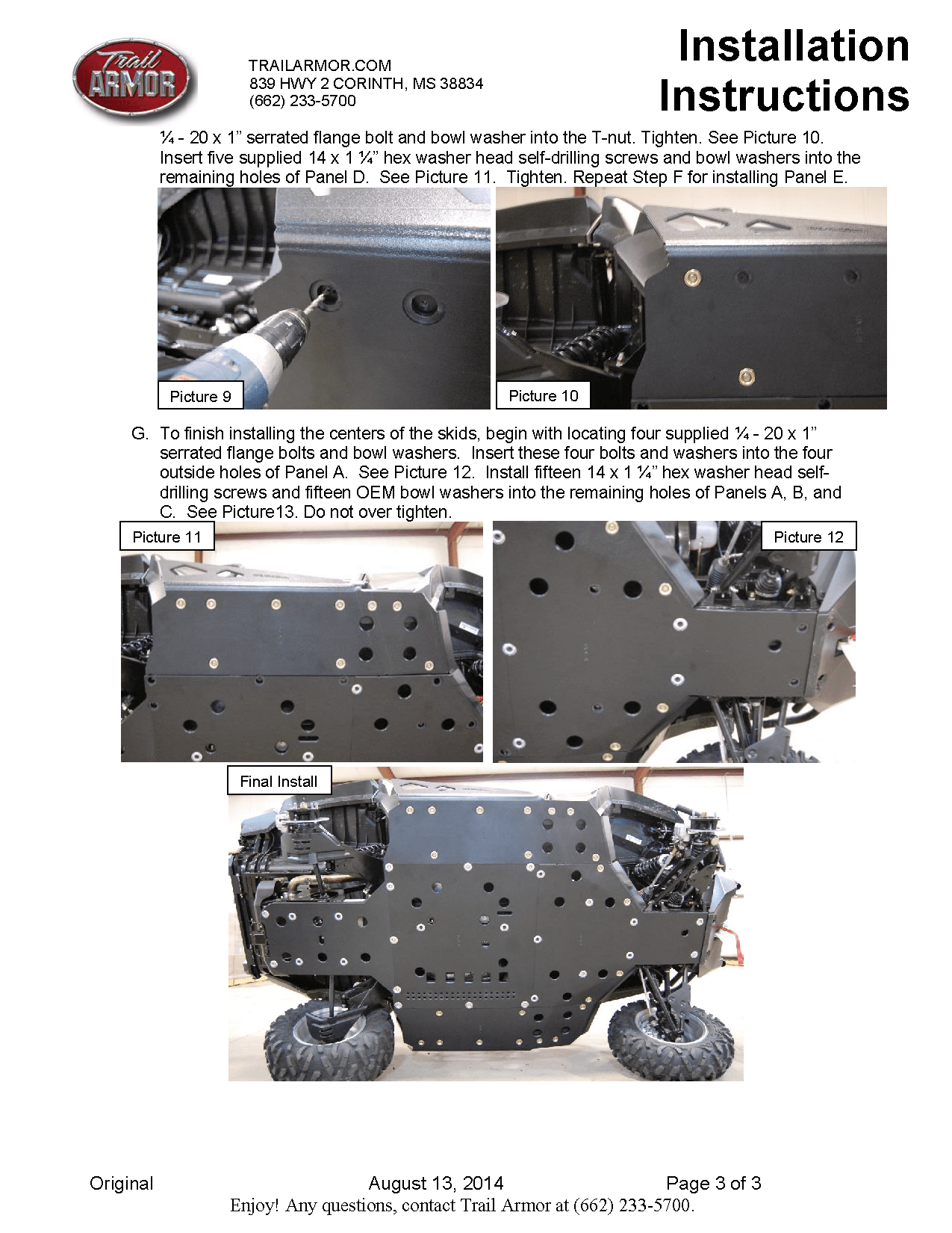 Trail Armor Skid Plates for 2011-14 Can-Am Commander 800 /DPS /XT/ 1000