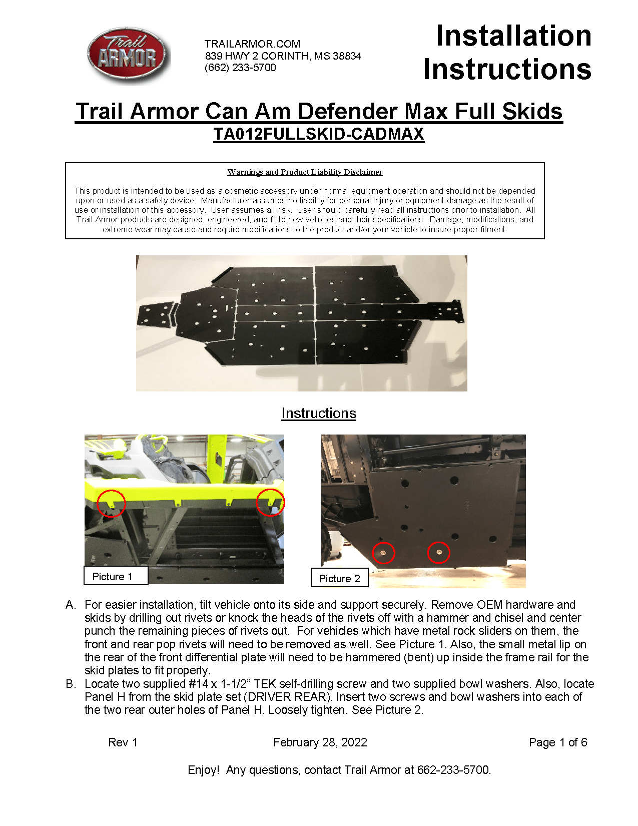 Trail Armor Skid Plate for 2018+ Can-Am Defender Max