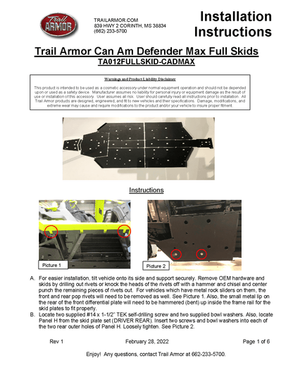 Trail Armor Skid Plate for 2018+ Can-Am Defender Max