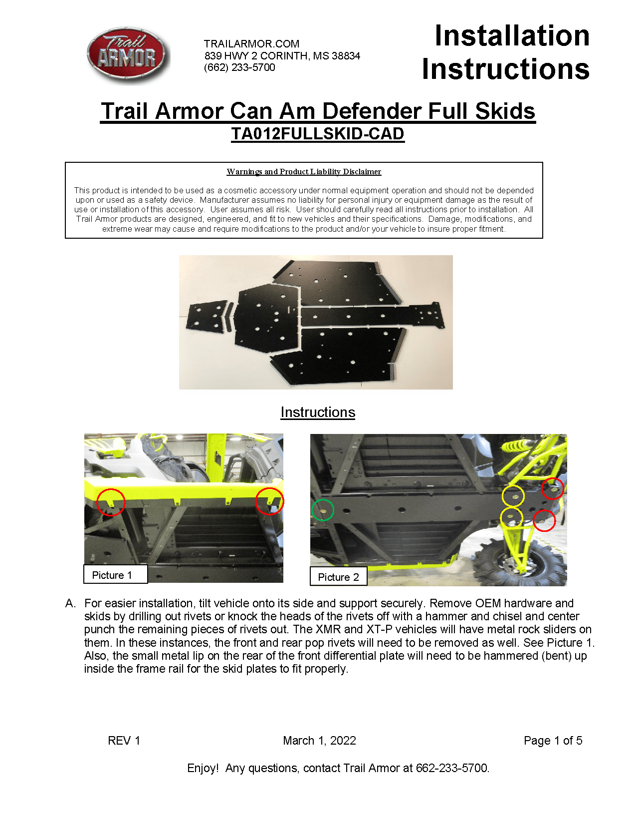 Trail Armor Skid Plate for 2016-25 Can-Am Defender HD Models