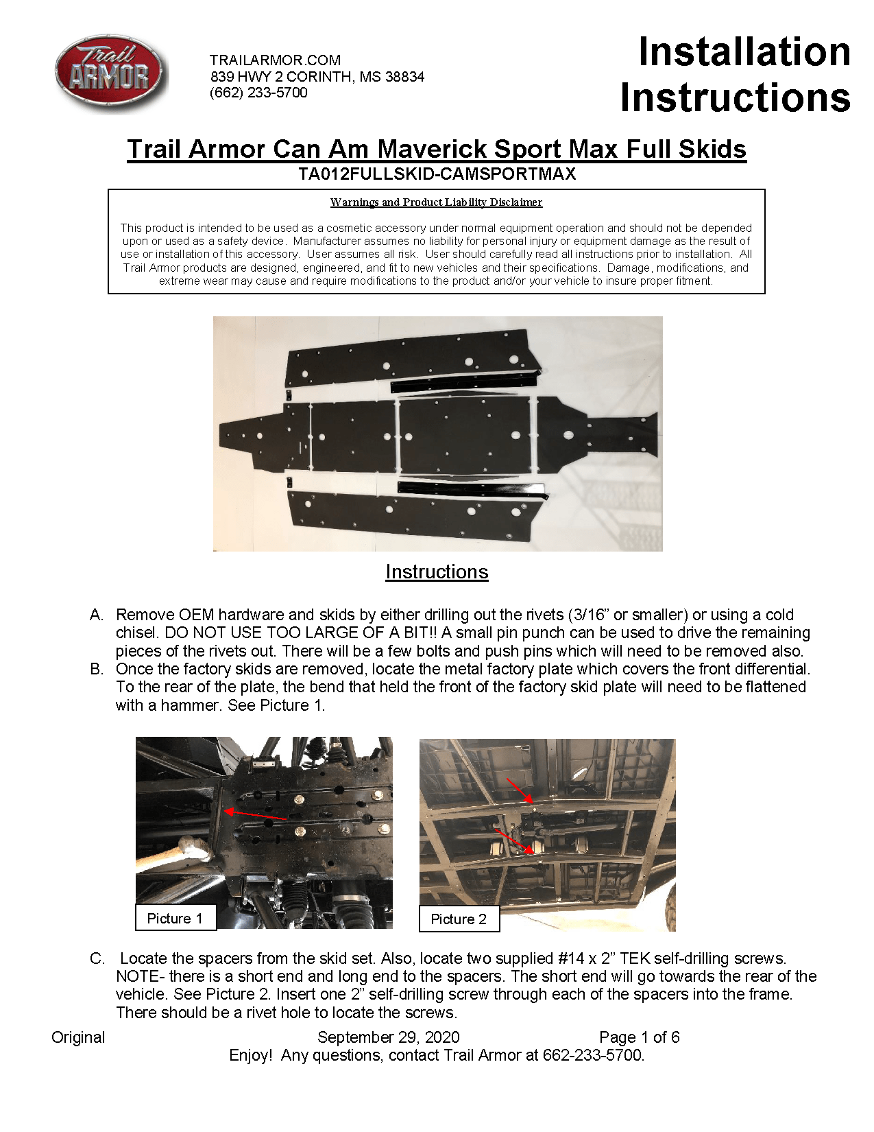 Trail Armor Full Skids for 2020-22 Can-Am Maverick Sport Max DPS