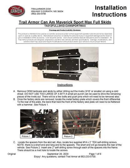 Trail Armor Full Skids for 2020-22 Can-Am Maverick Sport Max DPS