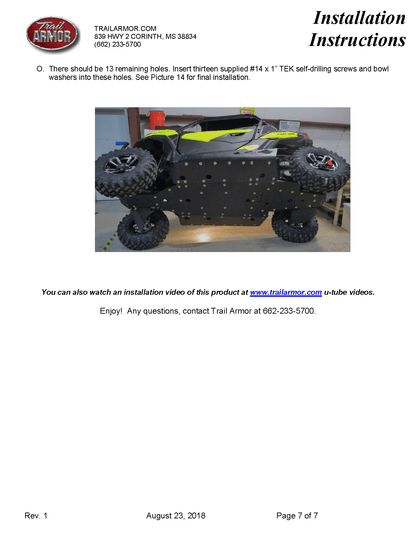 Trail Armor Skid Plate for 2018-19 Can-Am Maverick Trail / Sport
