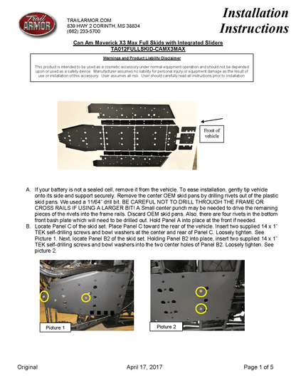 Trail Armor Full skid Plate for 2017+ Can-Am Maverick X3 Max