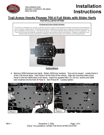 Trail Armor Full Skids for 2014-21 Honda Pioneer 700-4