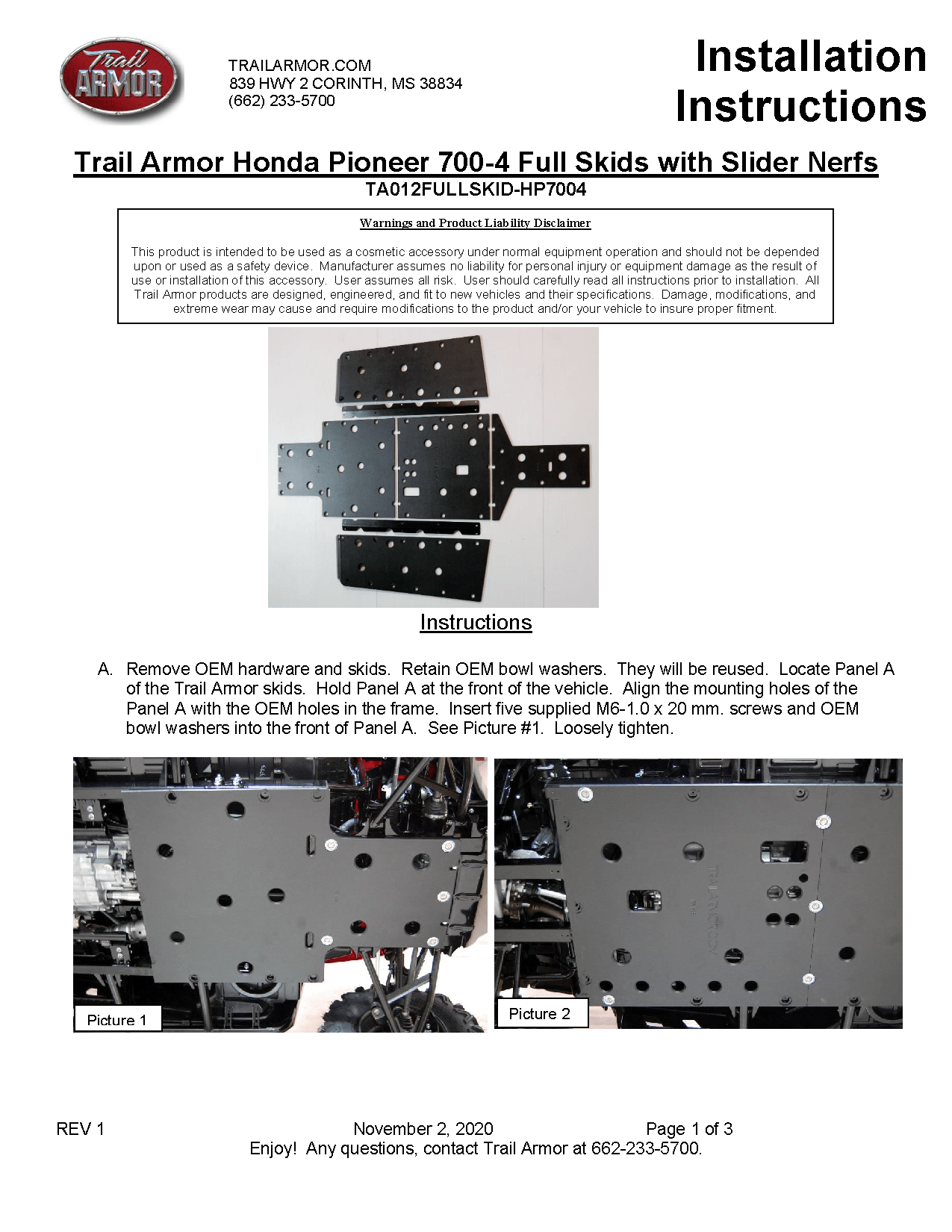 Trail Armor Full Skids Honda for 2014- 21 Pioneer 700