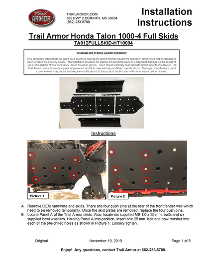 Trail Armor Full Skid Plate for Honda Talon 1000X-4
