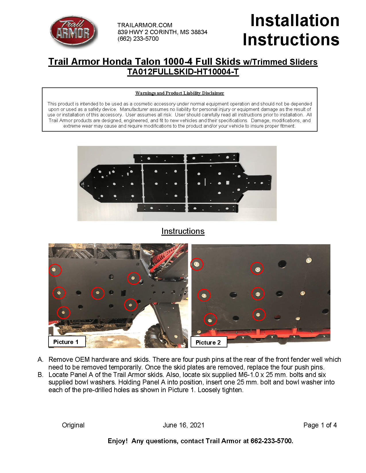 Trail Armor Full Skid Plate for Honda Talon 1000X-4