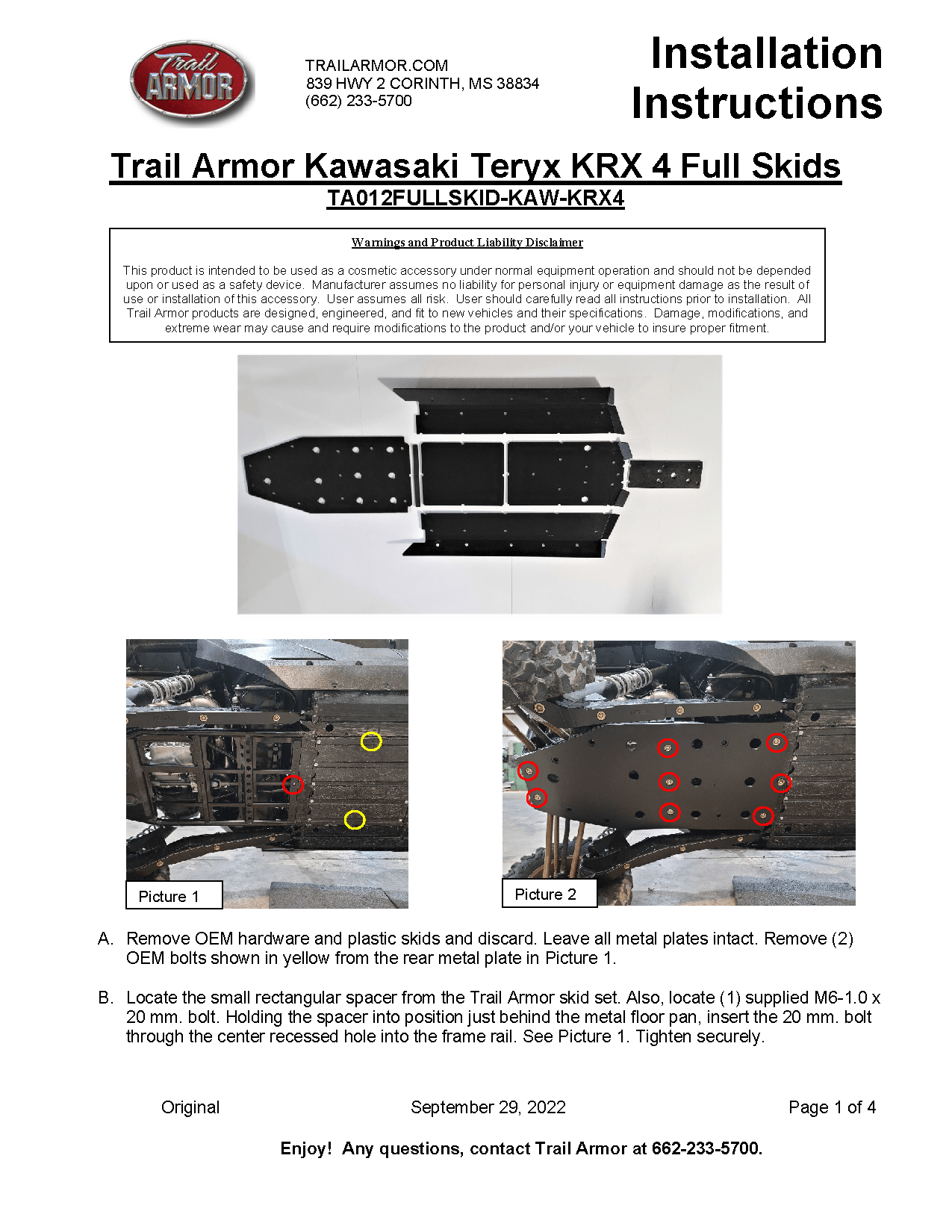 Trail Armor Full Skid Plate for Kawasaki KRX 4 1000