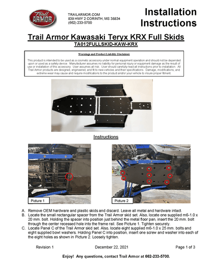 Trail Armor Full Skid Plate for Kawasaki KRX 1000