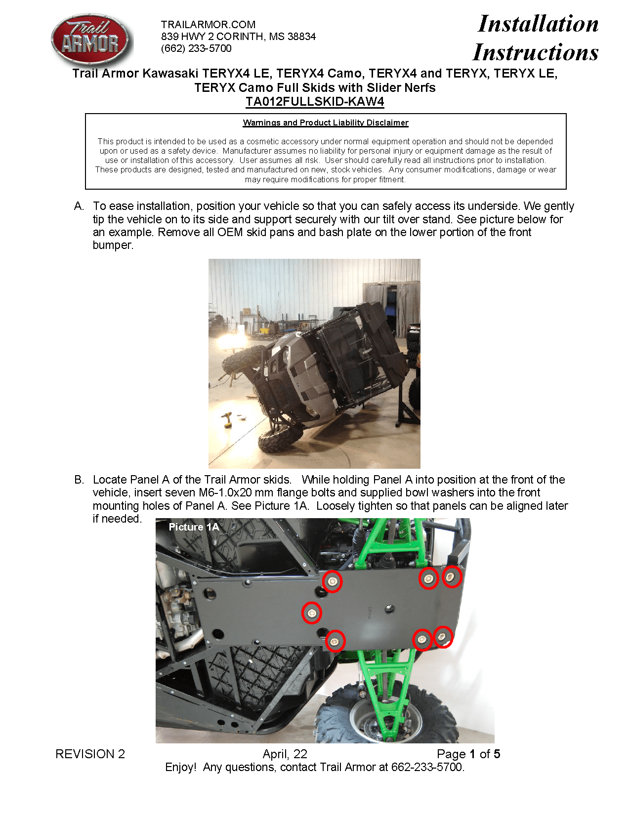 Trail Armor Full Skid Plate for 2012+ kawasaki Teryx / Teryx4