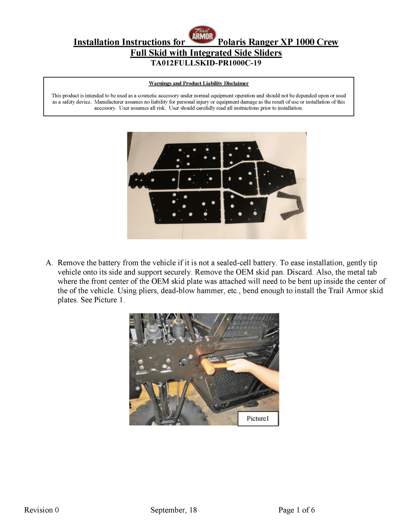 Trail Armor Skid Plates for 2019-20 Polaris Ranger 1000 Crew / XP 1000 Crew