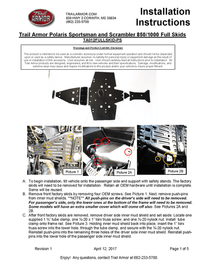 Trail Armor High Lifter Full Skid for 2014-23 Sportsman / Scrambler 850 / 1000 XP