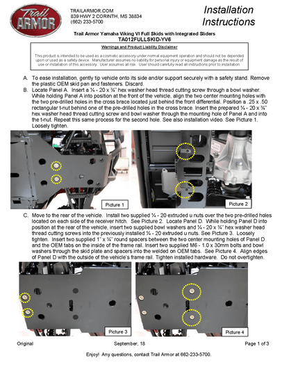 Trail Armor Full Skids with Integrated Sliders for 2014-21 Yamaha Viking VI Model