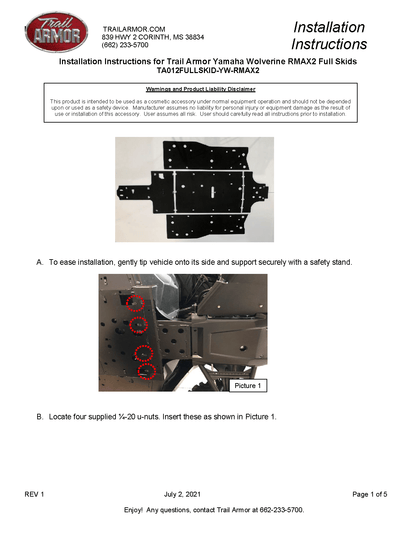 Trail Armor Sport Full Skids for 2021-22 Yamaha Wolverine RMAX2 Model