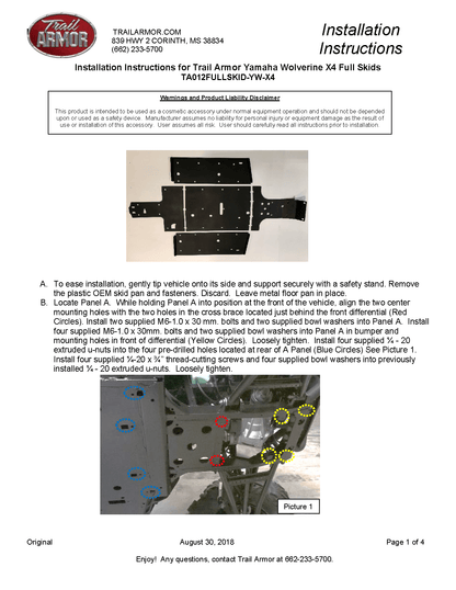 Trail Armor Full Skids with Integrated Sliders Yamaha for 2018-22 Wolverine X4 / X4 Special Edition