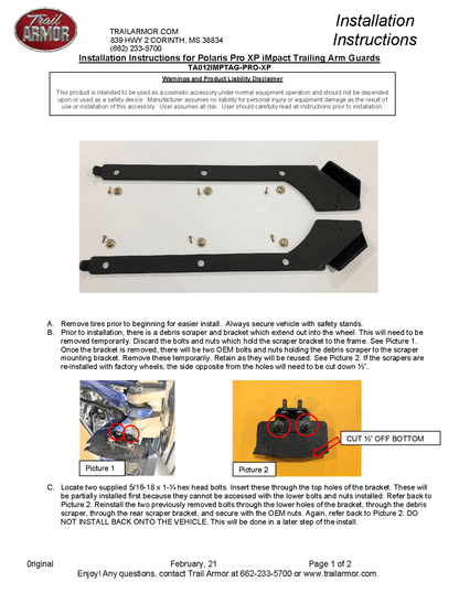 Trail Armor iMpact Trailing Arm Guards for Polaris RZR Pro XP