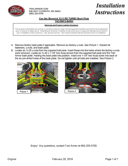 Trail Armor Bash Plate for 2018-19 Can-Am Maverick X3 X RC / MR