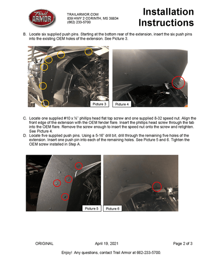 Trail Armor Mud Flap Fender Extensions for 2021-22 Can-Am Commander XT / DPS / Max