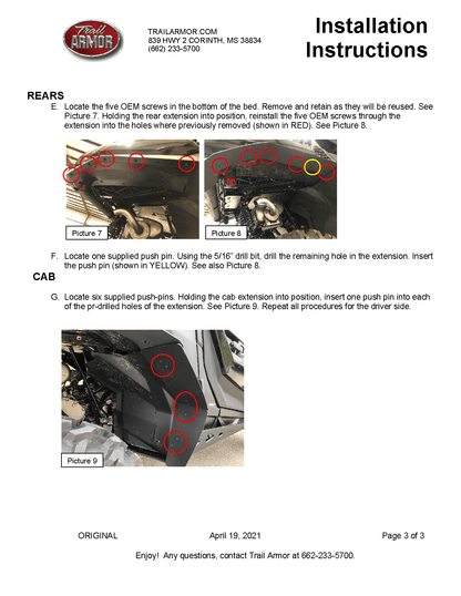 Trail Armor Mud Flap Fender Extensions for 2021-22 Can-Am Commander XT / DPS / Max