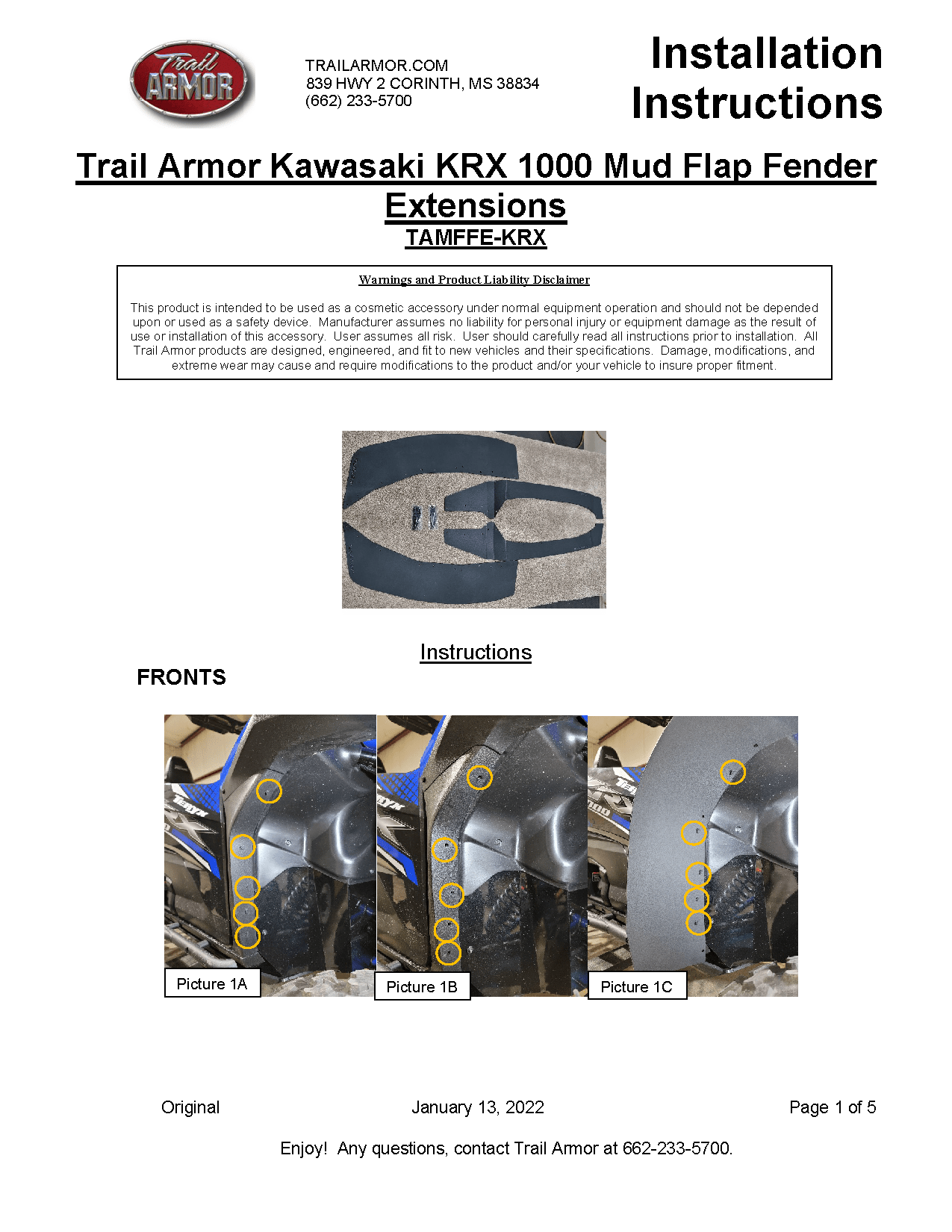 Trail Armor Kawasaki Mud Flap Fender Extensions for 2020+ Teryx KRX 1000