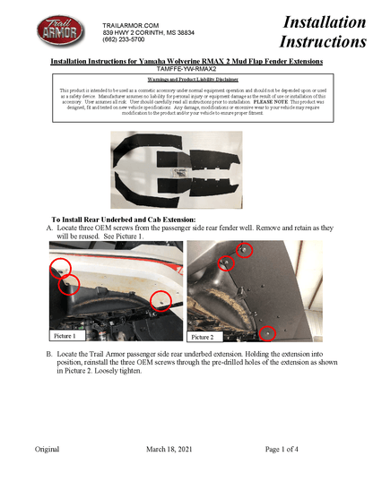 Trail Armor Mud Flap Fender Extensions for 2021+ Yamaha Wolverine RMAX 2