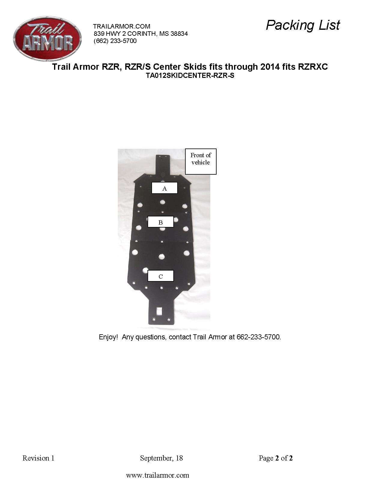 Trail Armor Center Skid Plate for 2008-14 Polaris RZR 800