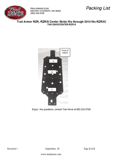 Trail Armor Center Skid Plate for 2008-14 Polaris RZR 800