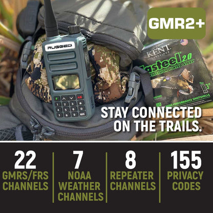 Rugged Radios ADVENTURE PACK - 2 PACK - GMR2 PLUS GMRS and FRS Two Way Handheld Radios with XL Batteries and Long Range Antennas - Grey