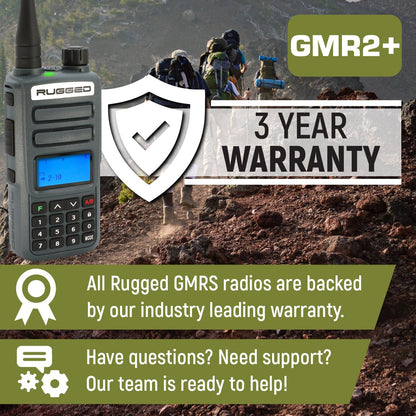Rugged Radios ADVENTURE PACK - 2 PACK - GMR2 PLUS GMRS and FRS Two Way Handheld Radios with XL Batteries and Long Range Antennas - Grey