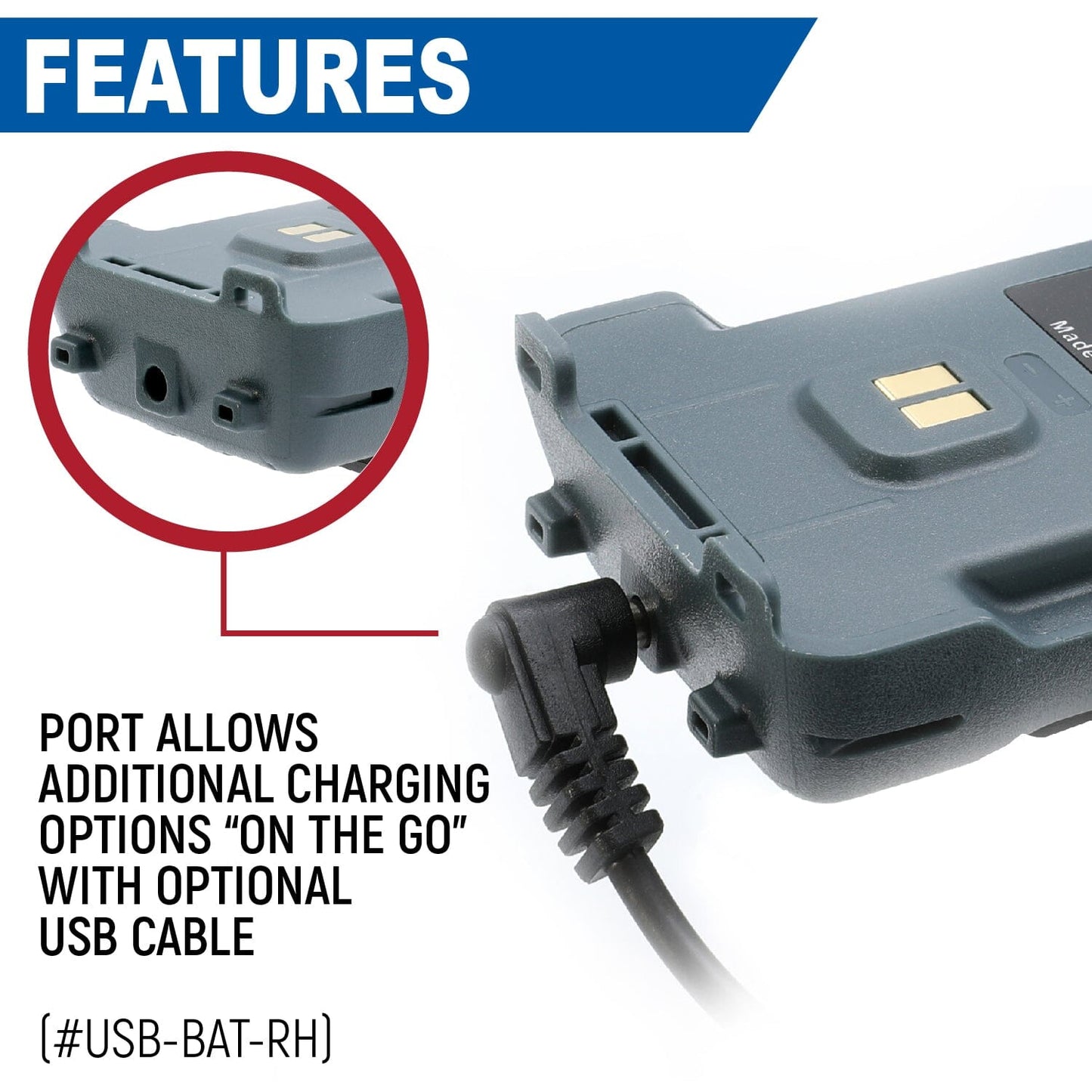 Rugged Radios GMR2 and GMR2 PLUS Handheld Long-Lasting XL Battery with USB Charging Port