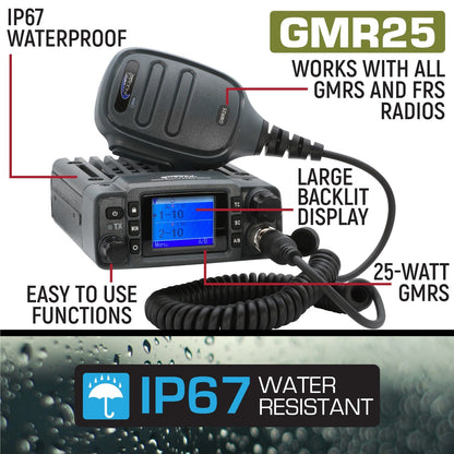 Rugged Radios Radio Kit - GMR25 Waterproof GMRS Band Mobile Radio with Antenna